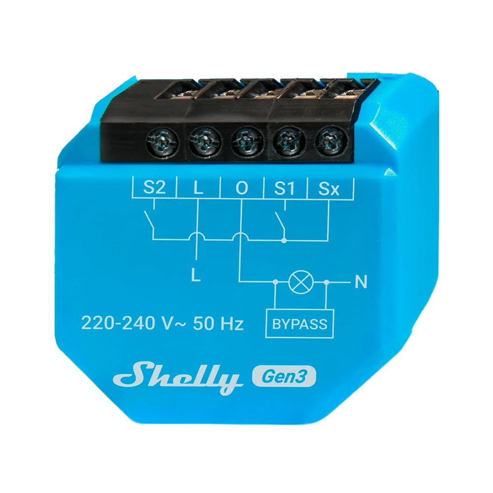 Shelly 1L Gen3 - WiFi 2.4 GHz IEEE802.11 b/g/n / Bluetooth -  Interruptor inteligente / Sin Neutro - Soporta 220-240 V~50Hz - Bypass 1L/2L - Compatible con Alexa y Google