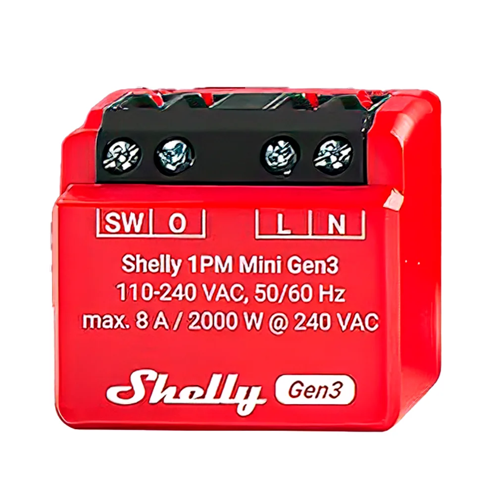 Shelly 1PM Mini Gen3 - WiFi 2.4 GHz IEEE802.11 b/g/n / Bluetooth -  Interruptor inteligente  - Soporta 110 - 240 VCA / 24 - 30 VCC - Contacto NA, 1 polo, contacto µ - Compatible con Alexa y Google