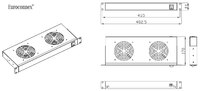 19" 1U Módulo de 2 ventiladores