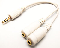 3.5mm STEREO PLUG - 2x3.5mm JACK, GOLD, 0.2m WHITE