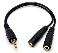 3.5mm STEREO PLUG - 2x3.5mm JACK, GOLD, 0.2m BLACK