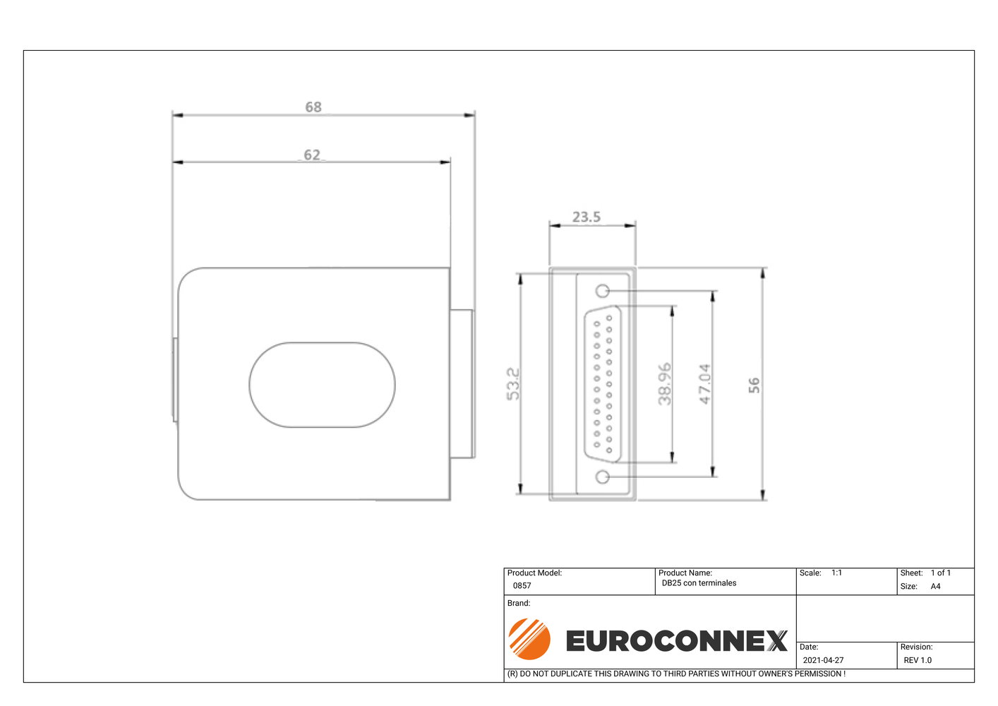 DB25 Hembra amb terminals