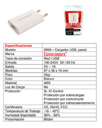 CARGADOR USB 220V.-5,0V. 1A