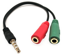 3.5mm 4 contact jack Male to 2 jack stereo female, 0.2m