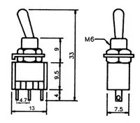 INTERRUPTOR MINI 3P.(SPDT) ON-ON, 125V-6A (250V-3A), ECONOMICO