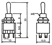 6P. 3WAYS MINI TOGGLE SWITCH (DPDT) ON-OFF-ON, 120V. 5A (250V. 2A)