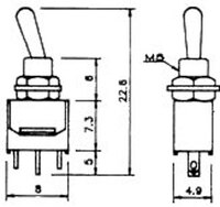 3P MINI TOGGLE SWITCH (SPDT) ON-ON, 120V. 3A