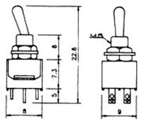 6P MINI TOGGLE SWITCH  (DPDT) ON-ON, 120V. 3A, ECONOMIC