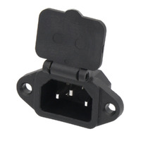 IEC C14 Base with Tabs for Panel Mounting - Male 250/10A with Vertical Flip Cover