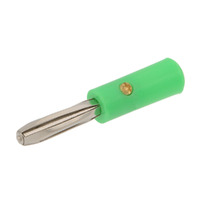 Ver informacion sobre 4mm Male Banana Plug with 4 Contacts (4-leaf type), Green Plastic Body and Screw Thread. Contact Length: 19.5mm