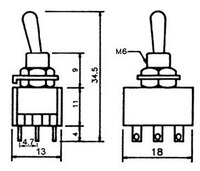 9P MINI TOGGLE SWITCH (3PDT) ON-ON, 120V.5A (250V 2A)