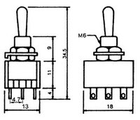 Interrupteur MINI 9P. (3PDT) ON-OFF-ON, 120V.5A (250V 2A)