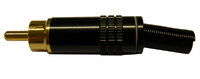 RCA PLUG, GOLD, BLACK COLOUR, WHITE STRIPE, 6mm CABLE