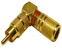 RIGHT ANGLE, RCA PLUG, GOLD PLATED, 8mm CABLE, RED STRIPE
