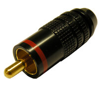 RCA PLUG, GOLD PLATED, RED STRIPE, 6mm CABLE