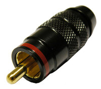 PTFE RCA Plug, Gold Plated, Red Stripe, 8mm Cable