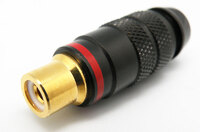 RCA JACK, BLACK COLOUR, GOLD PIN, CABLE 8mm, RED STRIPE