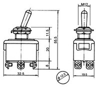 6P. TOGGLE SWITCH,  (DPDT) ON-ON, 250V. 15A