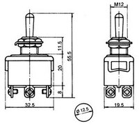 6P. 3WAYS TOGGLE SWITCH, RETURN,   (ON)-OFF-(ON), 250V. 15A