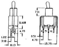 3P. MINI TOGGLE SWITCH, (SPDT) ON-ON, C.I., 120V. 5A (250V 2A)