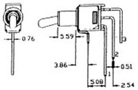 Interrupteur MINI 3P. (SPDT) ON-ON , couder, C.I., 120V. 3A