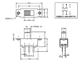 Compact 6-Pin ON-ON PCB Slide Switch (2P2T)