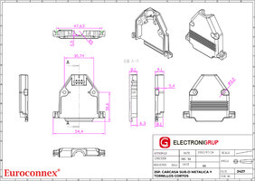 25P. METALIC D-SUB HOOD, WITH SHORT SCREWS