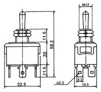 Interrupteur 6P. (DPDT) ON-ON, 250V. 15A