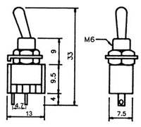 Interrupteur MINI 2P.(SPST) ON-OFF,  125V-6A(250V.3A)