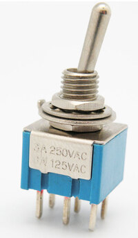 6P MINI TOGGLE SWITCH  (DPDT) ON-ON, 120V. 5A (250V. 2A), FOR PRINTED CIRCUIT, ECONOMIC