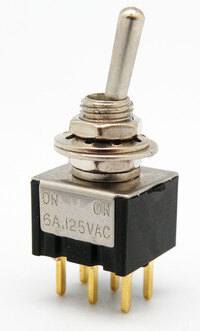 6P MINI TOGGLE SWITCH  (DPDT) ON-ON, 120V. 5A (250V. 2A), FOR PRINTED CIRCUIT