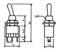 3P MINI TOGGLE SWITCH, RETURN ON- (ON), 120V. 5A (250V. 2A), ECONOMIC