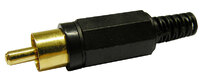 RCA PLUG, GOLD, BLACK PLASTIC