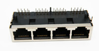 4 PORT, RJ45 8P8C, RIGHT ANGLE PCB, MODULAR JACK, FULLY SHIELDED