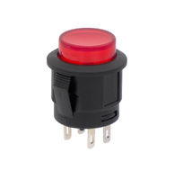 SWITCH with LED, ON-OFF, 4P. 12V, Ø 15mm, RED COLOUR