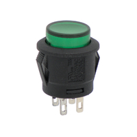 SWITCH with LED, ON-OFF, 4P. 12V, Ø 15mm, GREEN COLOUR