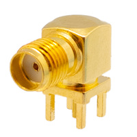 Right Angle SMA Female PCB mount, Gold Pin