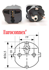 UNIVERSAL ADAPTOR FOR SPAIN, GERMANY AND FRANCE, 250V 10-16A, ECONOMIC