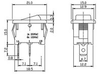 2P. ROCKER SWITCH (SPST) ON-OFF, 250V. 6A