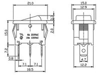 3P. ROCKER SWITCH (SPDT) ON-ON, 250V. 6A