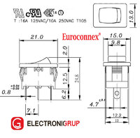 3P. ROCKER SWITCH (SPDT) ON-OFF-ON, 250V. 6A