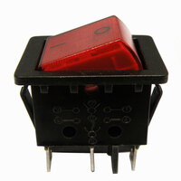 6P. ILLUMINATED ROCKED SWITCH, (DPDT) ON- ON, 250V. 15A, RED COLOUR