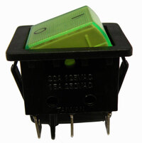 6P. ILLUMINATED ROCKED SWITCH, (DPDT) ON- ON, 250V. 15A, GREEN COLOUR