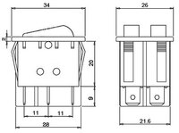 6P. ILLUMINATED ROCKED SWITCH, (DPDT) ON-OFF, 250V. 10A, RED COLOUR