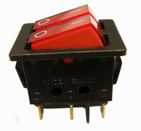 6P. ILLUMINATED ROCKED SWITCH, (DPDT) ON-OFF, 250V. 10A, RED COLOUR