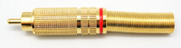RCA PLUG, GOLD PLATED, RED STRIPE,  8/9mm CABLE