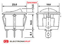 3P. ILLUMINATED ROCKER SWITCH ON-OFF, Ø23mm, Blue