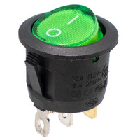 Interruptor luminoso verde 3P. ON-OFF, Ø23mm 125V/10A (250V/6A)