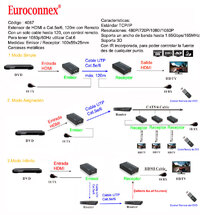 Extenseur Hdmi, 120m 1080p@60Hz, avec télécommande(IR)