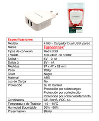 Cargador Dual USB 2 Salidas, 5V 3.4A